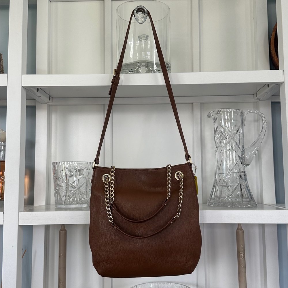 Michael Kors Brown/Tan Pebbled Leather Crossbody/Shoulder Bag with Gold Accents